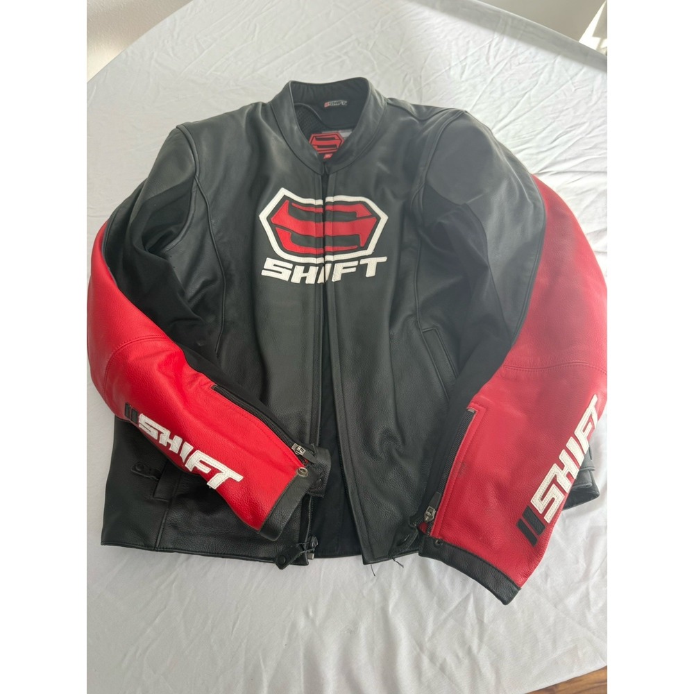 Vintage Shift Leather Motorcycle Racing Jacket Red/Black/White Armored Size XL